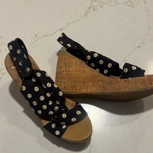 Blowfish Floral Black Wedge Sandals